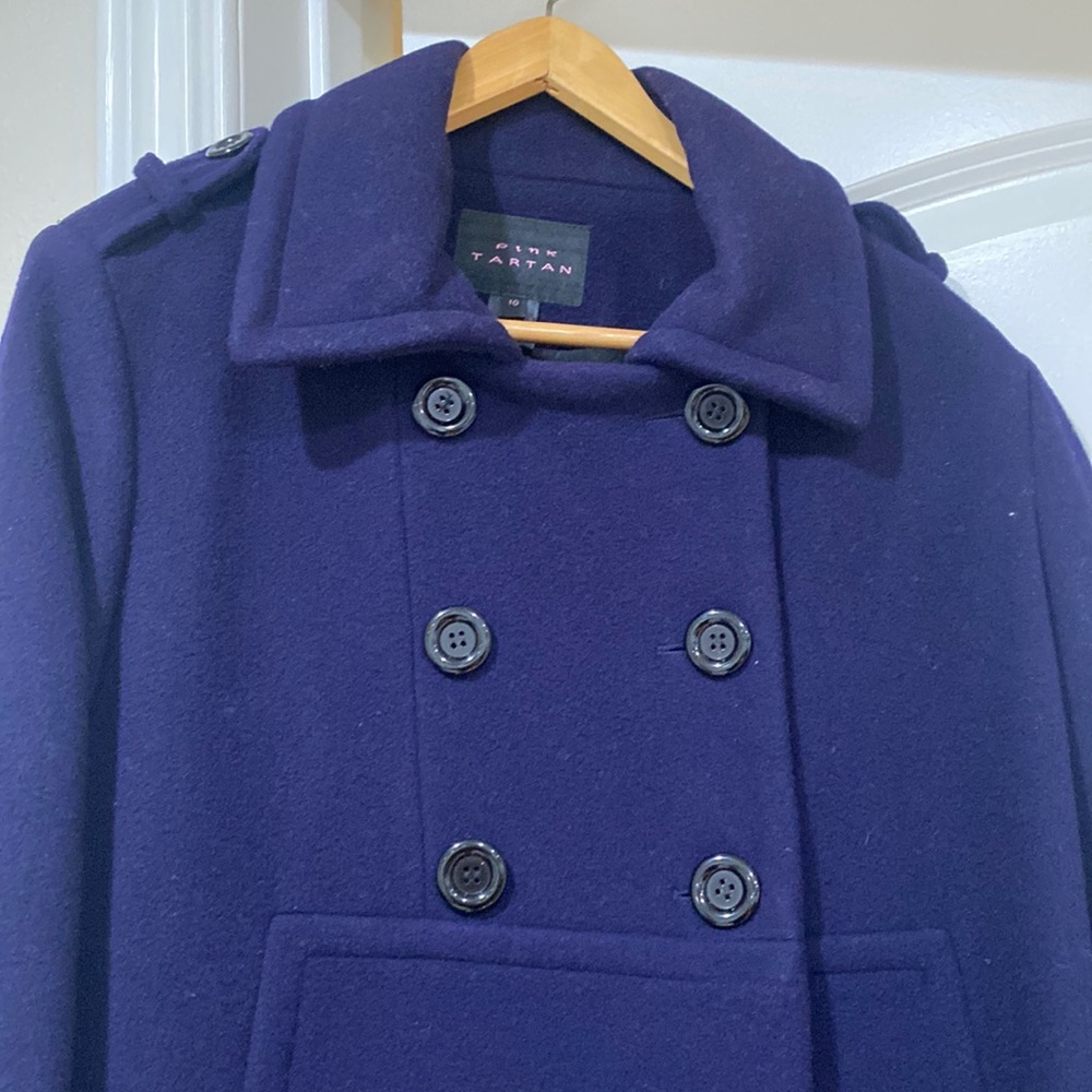 Plum colored PINK TARTAN Sz 10 womans army style, pea coat, jacket. Like New!